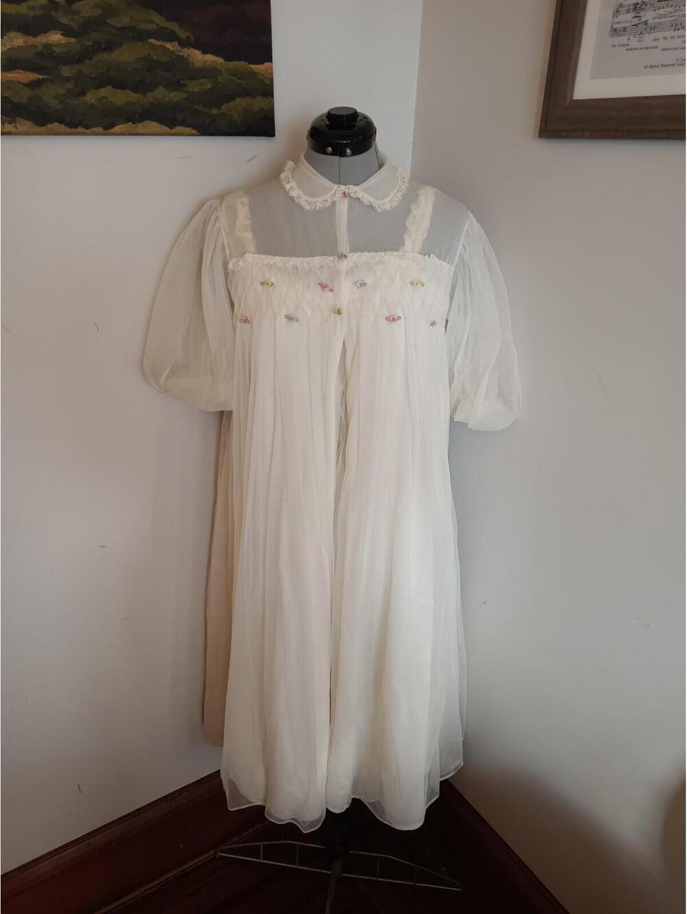 Vintage Floral Babydoll Nightgown, 40s Wedding Nightgown With Robe Gotham Sz S/m